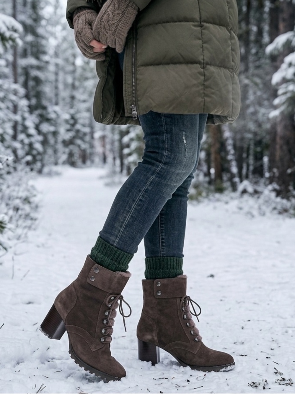 Johnston & Murphy Vivica Grey Suede Faux Fur Cold Weather Lug Sole Boots Size 10